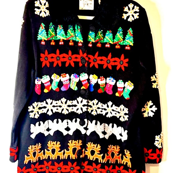Vintage Michael Simon 1998 Holiday Christmas Cardigan Sweater Large Sweater XL - Picture 2 of 14